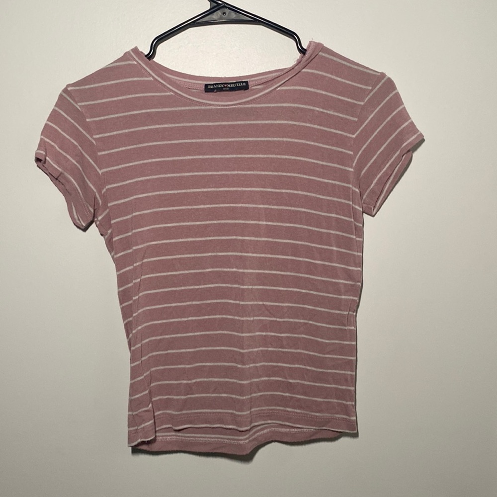 Brandy Melville pink and white striped top size OS